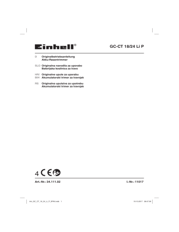 EINHELL GC-CT 18/24 Li P (1x1,5Ah) Cordless Lawn Trimmer Benutzerhandbuch | Manualzz