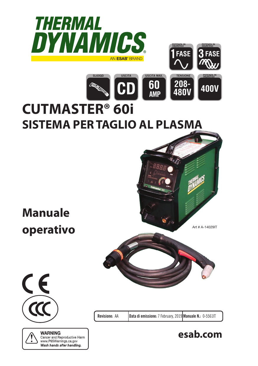 ESAB ESAB Cutmaster 60i Plasma Cutting System Manuale utente Manualzz