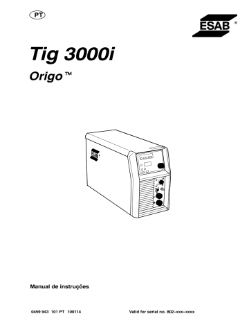 ESAB Tig 3000i Origo™ Tig 3000i Manual do usuário | Manualzz