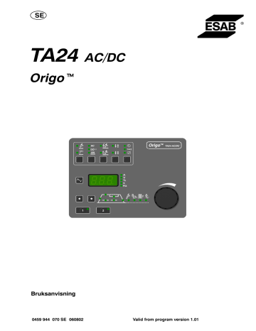 ESAB TA24 AC/DC Origo™ Användarmanual | Manualzz