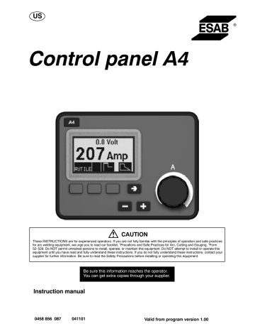 ESAB Control panel A4 User manual | Manualzz