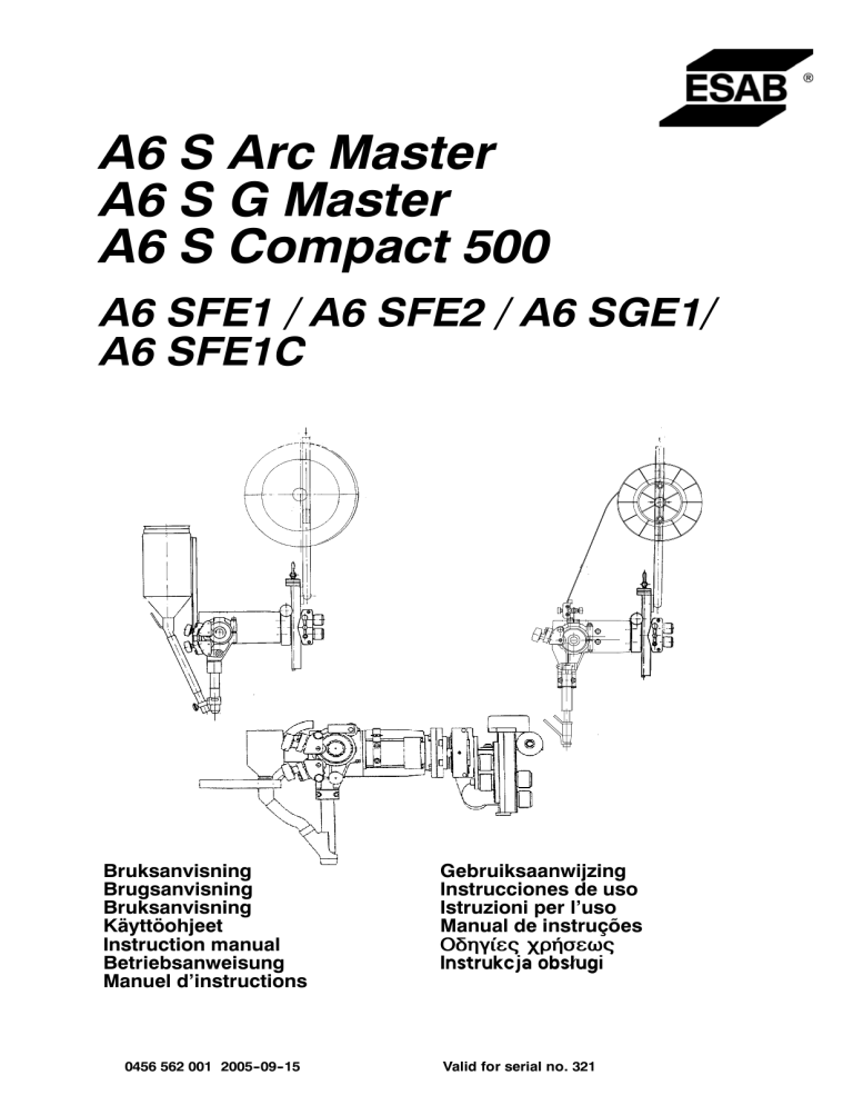 Esab A6 Sfe1 Sfe2 Sge1 Sfe1c User Manual Manualzz