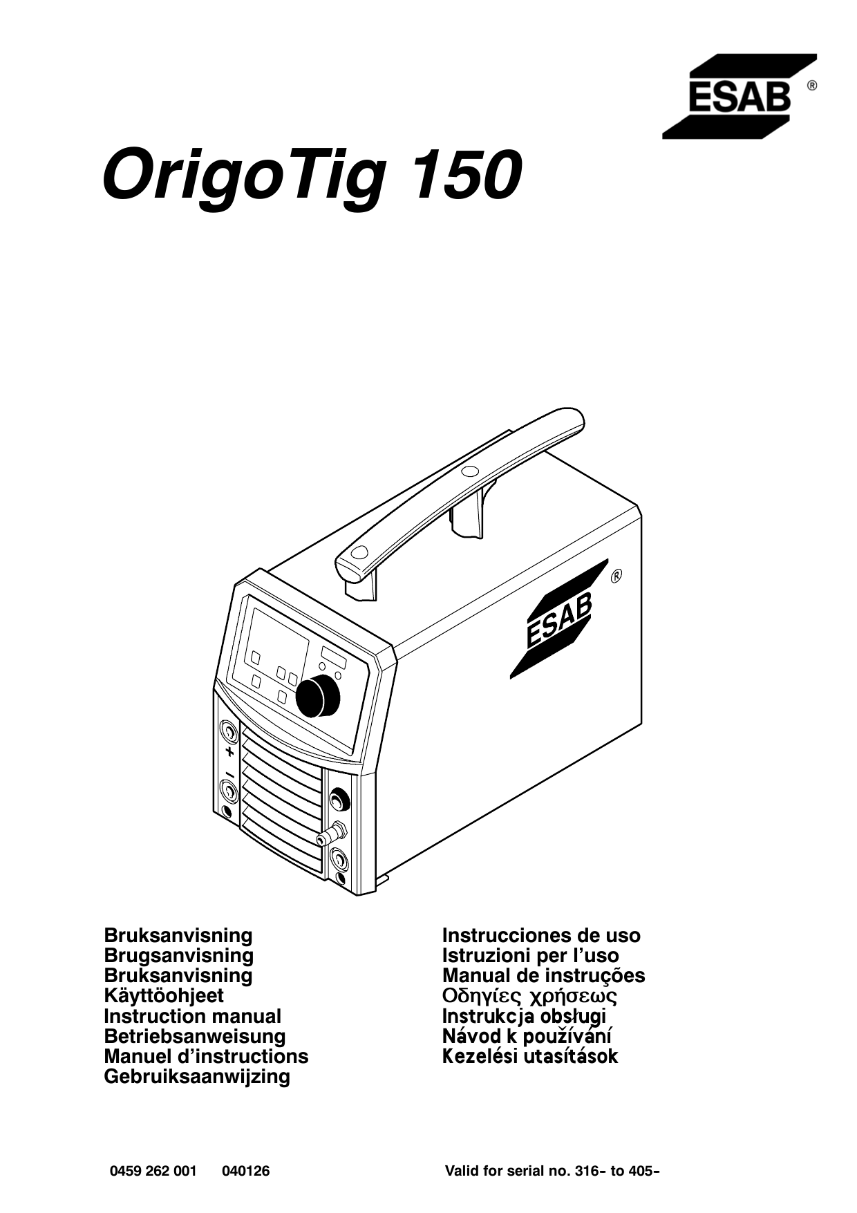 ESAB Origo™Tig 150 User manual Manualzz