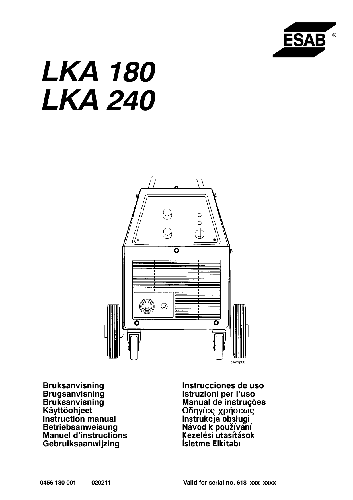 ESAB LKA 180, LKA 240 User manual | Manualzz