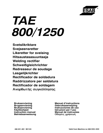 ESAB TAE 800 / TAE 1250 Manual do usuário | Manualzz