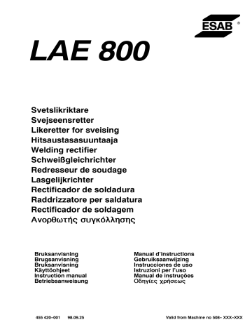 ESAB LAE 800 Kasutusjuhend | Manualzz