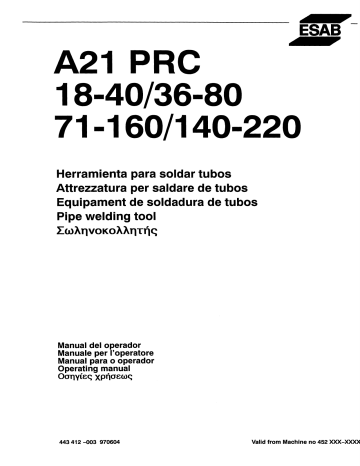ESAB A21 PRC 36-80 User manual | Manualzz