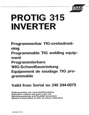 ESAB PROTIG 315 INVERTER Benutzerhandbuch | Manualzz