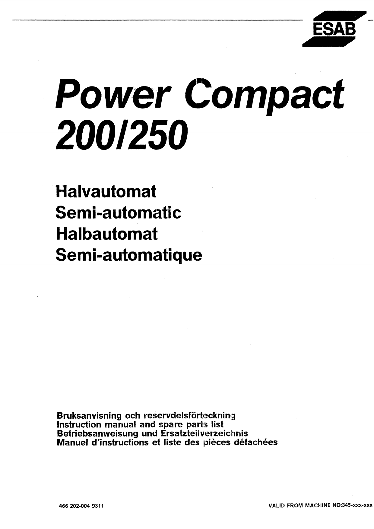 ESAB POWER COMPACT 200 User manual | Manualzz