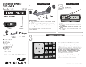 Whistler WS1065 Scanner Quick Start Guide | Manualzz