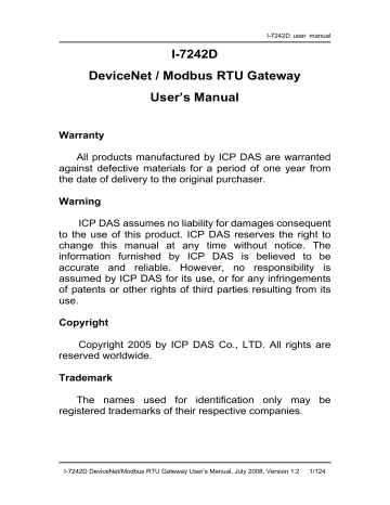 ICP DAS USA I-7242D         - DeviceNet to Modbus RTU Gateway User Manual | Manualzz