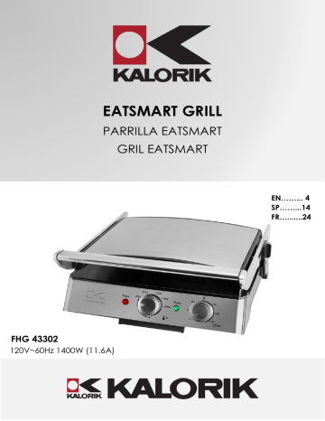 Kalorik FHG 43302 SS Stainless Steel Eat Smart Grill Owner Manual | Manualzz