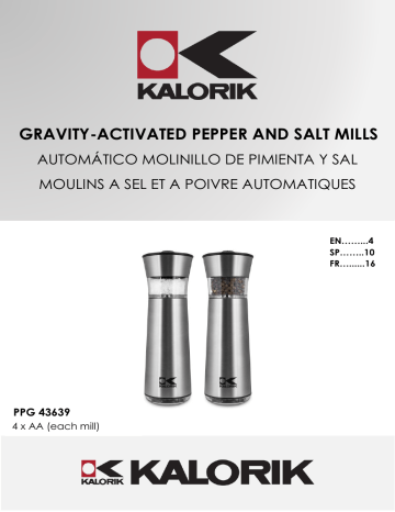 KALORIK Easygrind Electric Gravity Salt and Pepper Grinder Set in