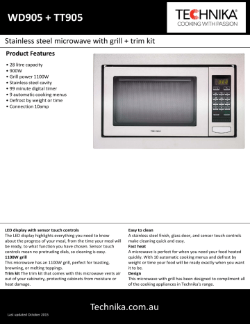 Technika Wd905 Microwave Spec Sheet 