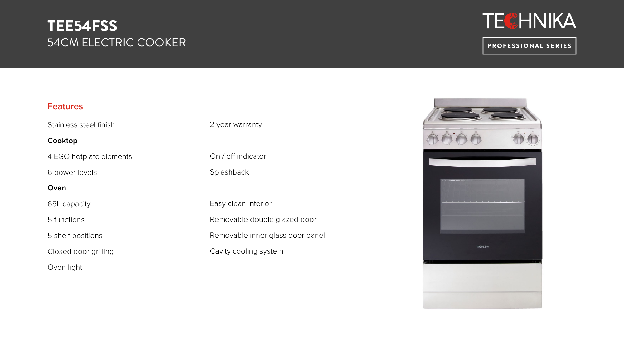 technika 54cm electric upright cooker