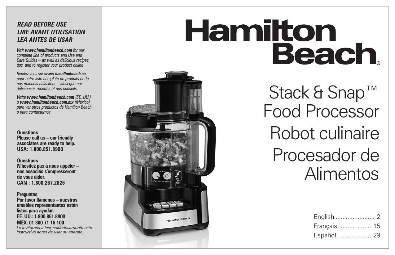 Hamilton Beach 12-Cup Stack & Snap Food Processor & Vegetable Chopper,  Black (70725A) 