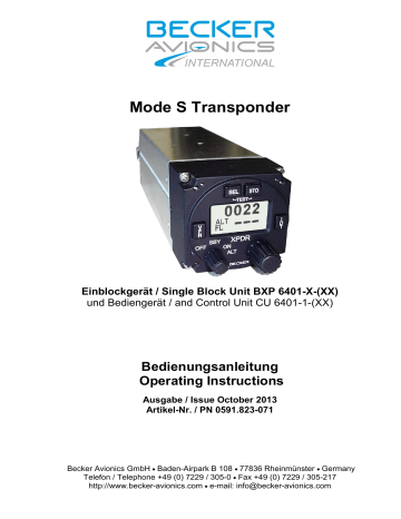 Becker BXP6401 Mode S Transponder Operating instructions | Manualzz