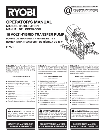 Ryobi P750 PSK005 P750 P750 P4001 P750 PSK004 User manual