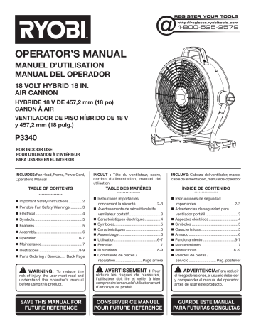 Ryobi discount fan p3340