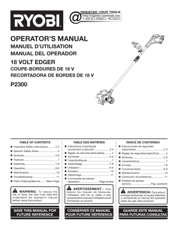 RYOBI P2300B Operator’s manual | Manualzz