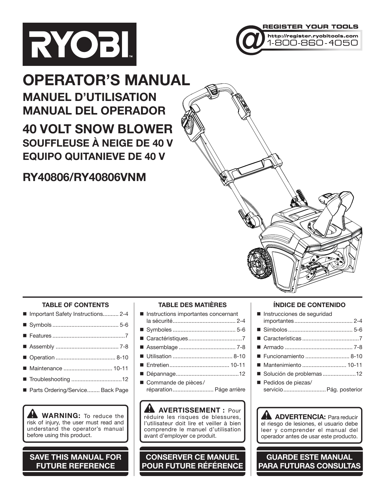 Ryobi RY40860 Owner's manual | Manualzz