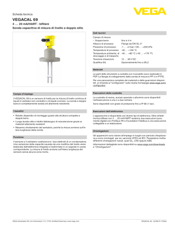 Vega VEGACAL 69 Capacitive double rod electrode for level measurement specificazione | Manualzz