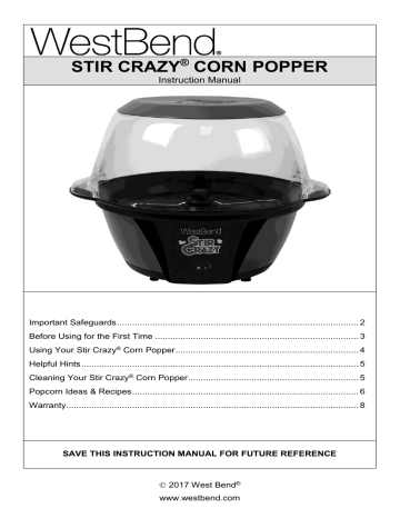 West Bend Stir Crazy Popcorn Popper/ Maker 82707