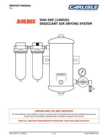 DeVilbiss DAD600-1 Desiccant Dryer Tune-Up Kit w Coalescing Element 