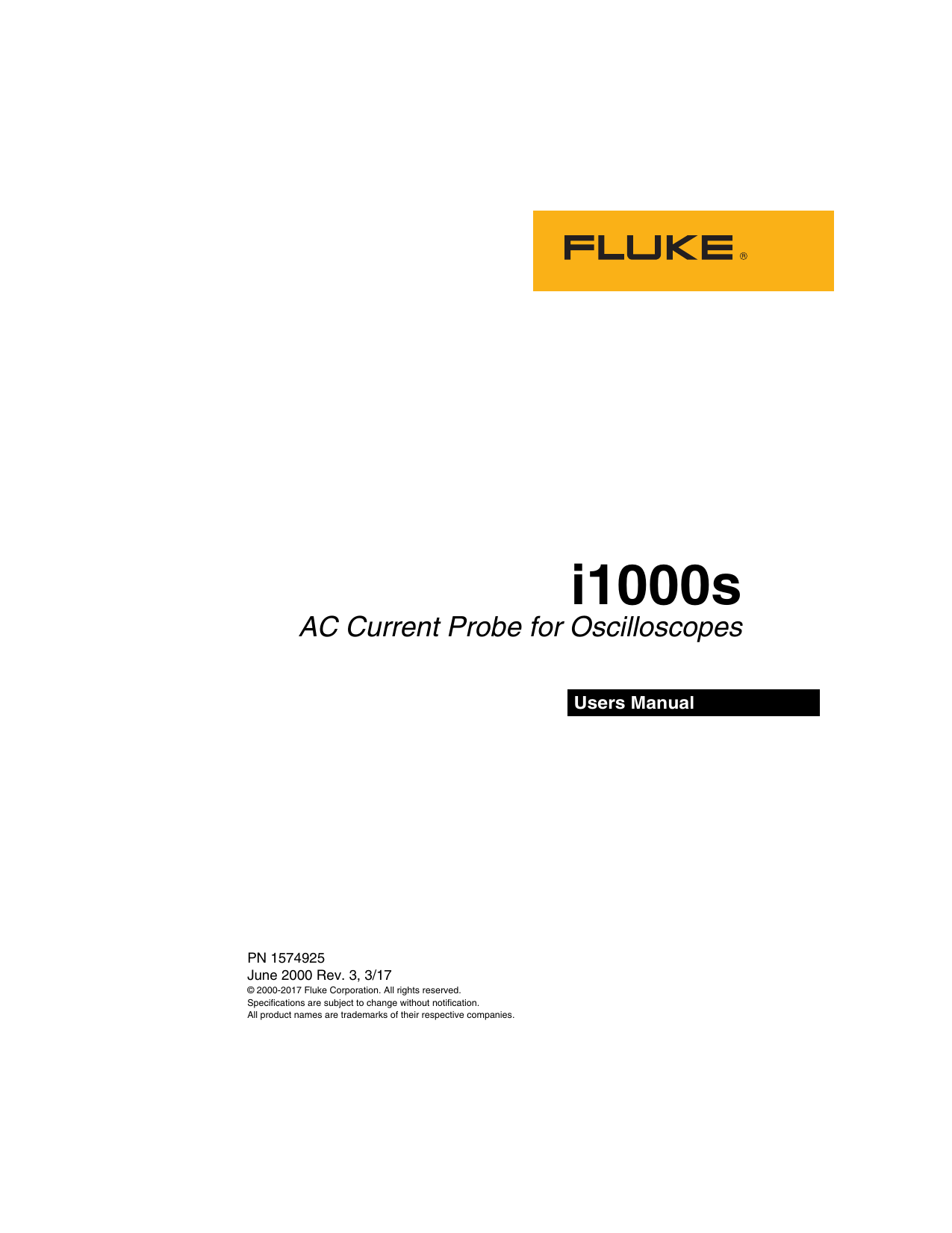 Fluke i1000s AC Current Probe Manual Manualzz