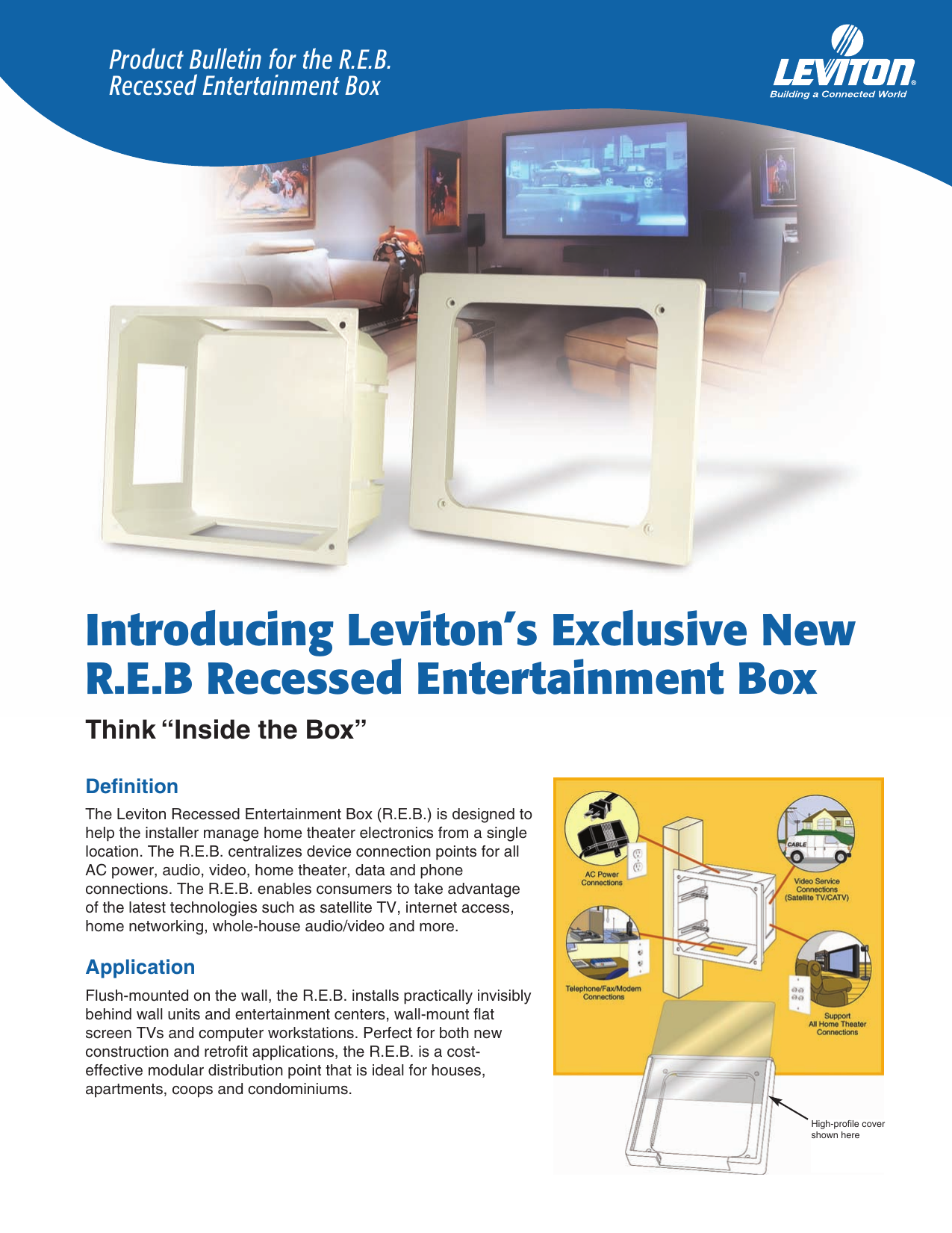 LEVITON 47617-REB RECESSED ENTERTAINMENT BOX LOW PROFILE FRAME "New" 