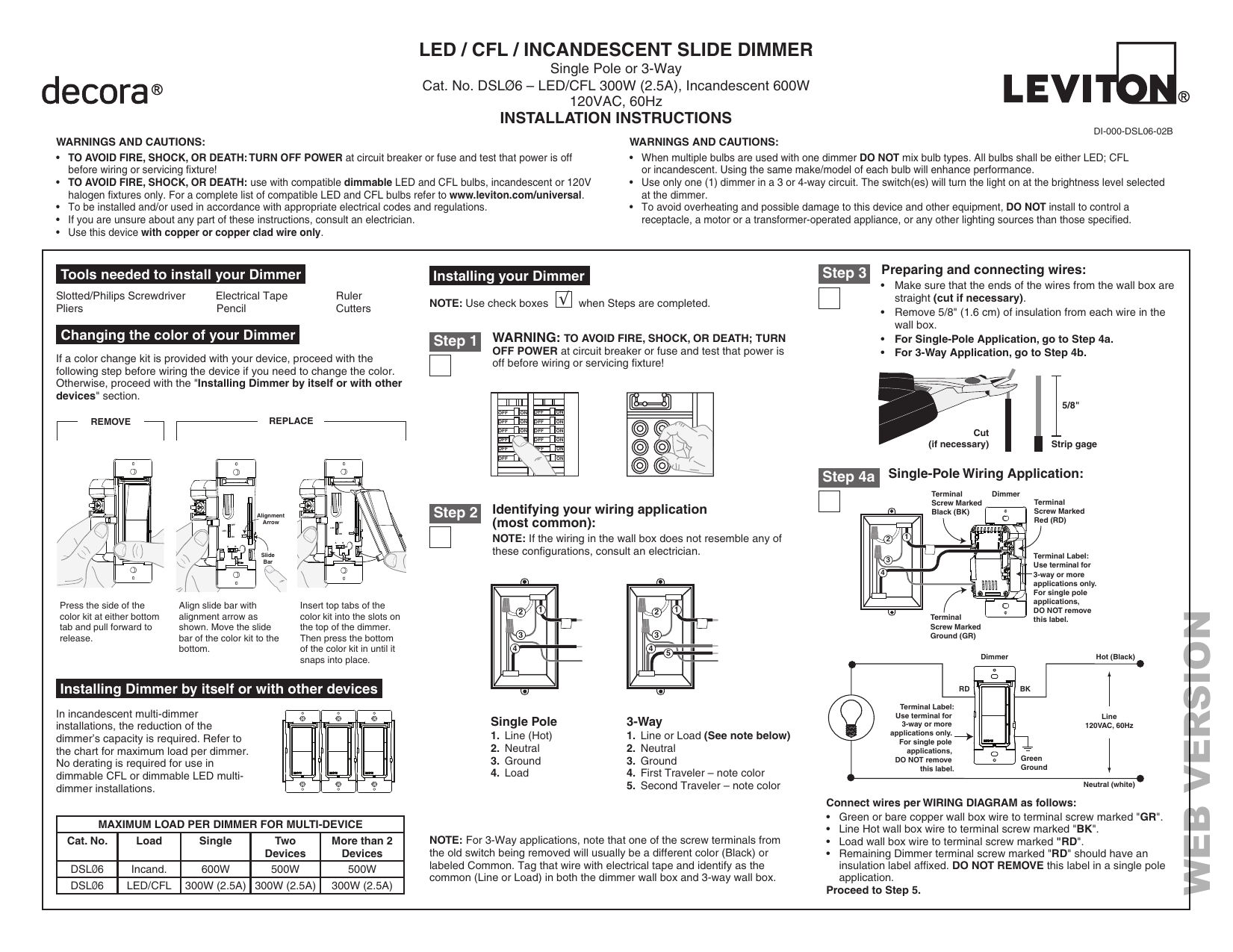 leviton dsl06 1lz decora rocker slide instruction sheet manualzz honeywell 240v thermostat wiring diagram