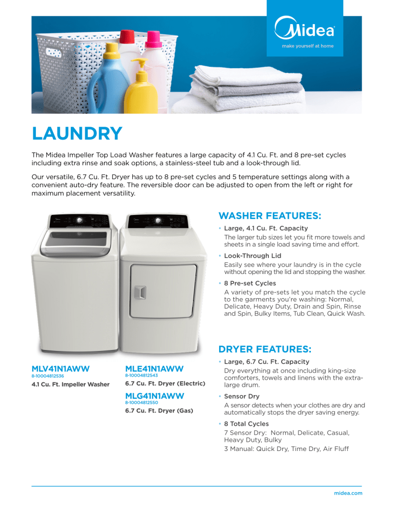 Midea MLG41N1AWW, MLE41N1AWW, MLV41N1AWW Specification Manualzz