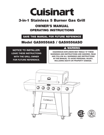 Cuisinart GAS9556AS 3-in-1 Stainless Five Burner Gas Grill Owner's ...