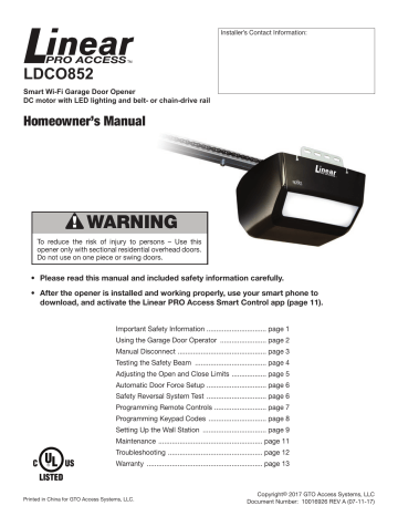 Linear LDCO852 User manual | Manualzz
