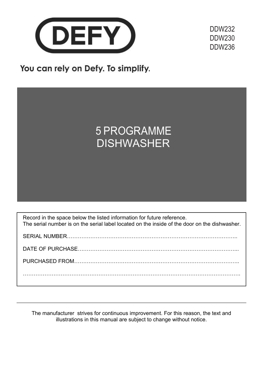 Defy Inox Dishwasher User manual Manualzz