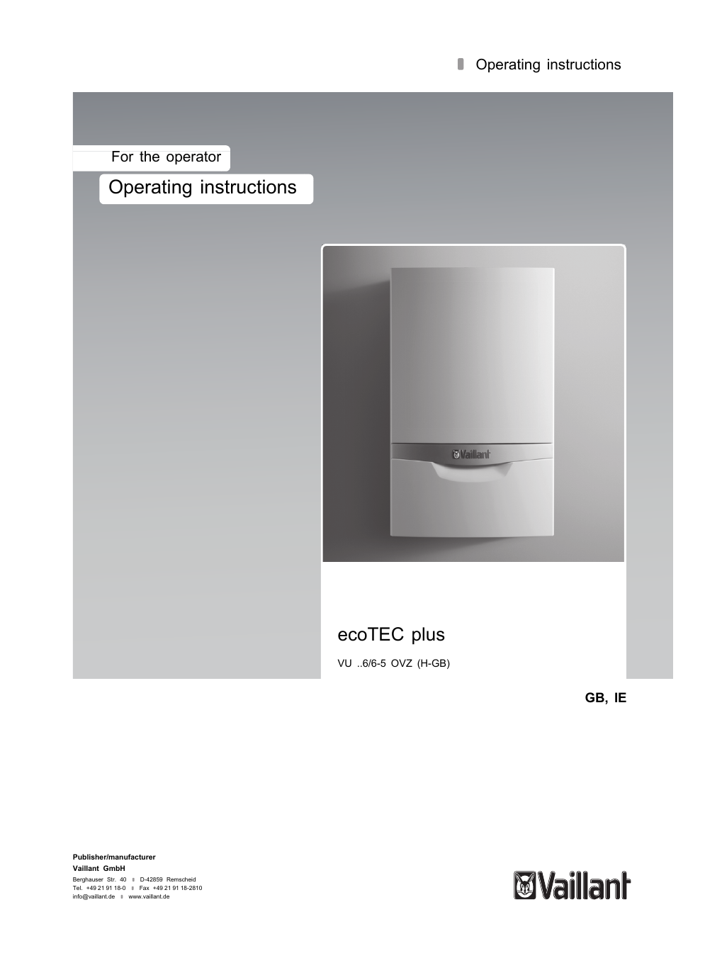 Vaillant ecoTEC plus regular User Guide Manualzz