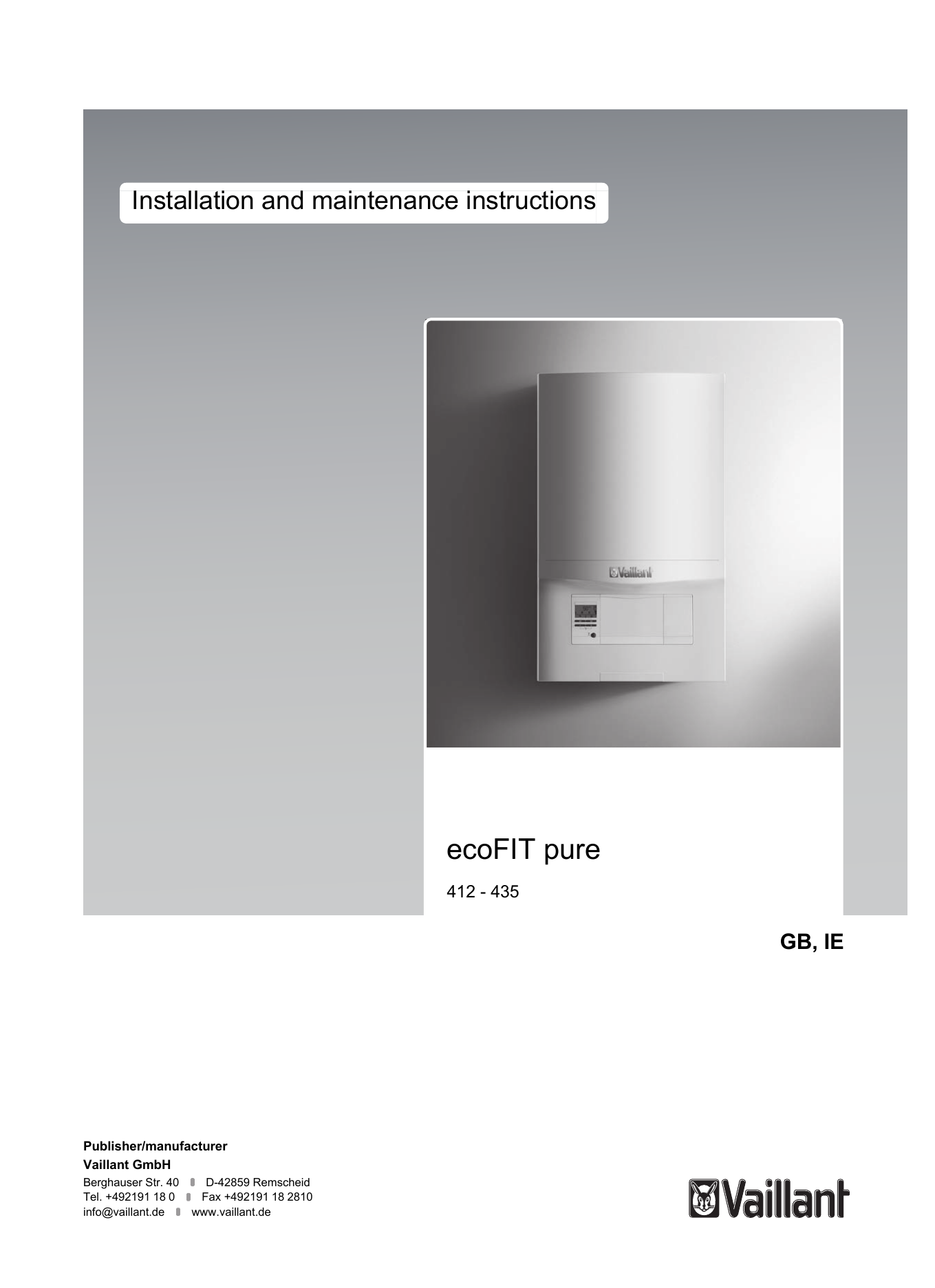 Vaillant Ecofit Pure Vaillant Ecotec Pro 24 F22 Vaillant Ecofit