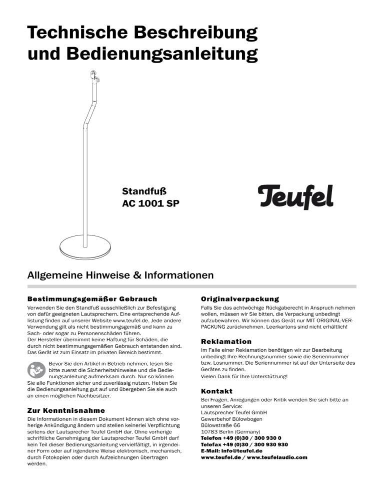 Teufel Standfuss Ac 1001 Sp Paar Owner S Manual Manualzz