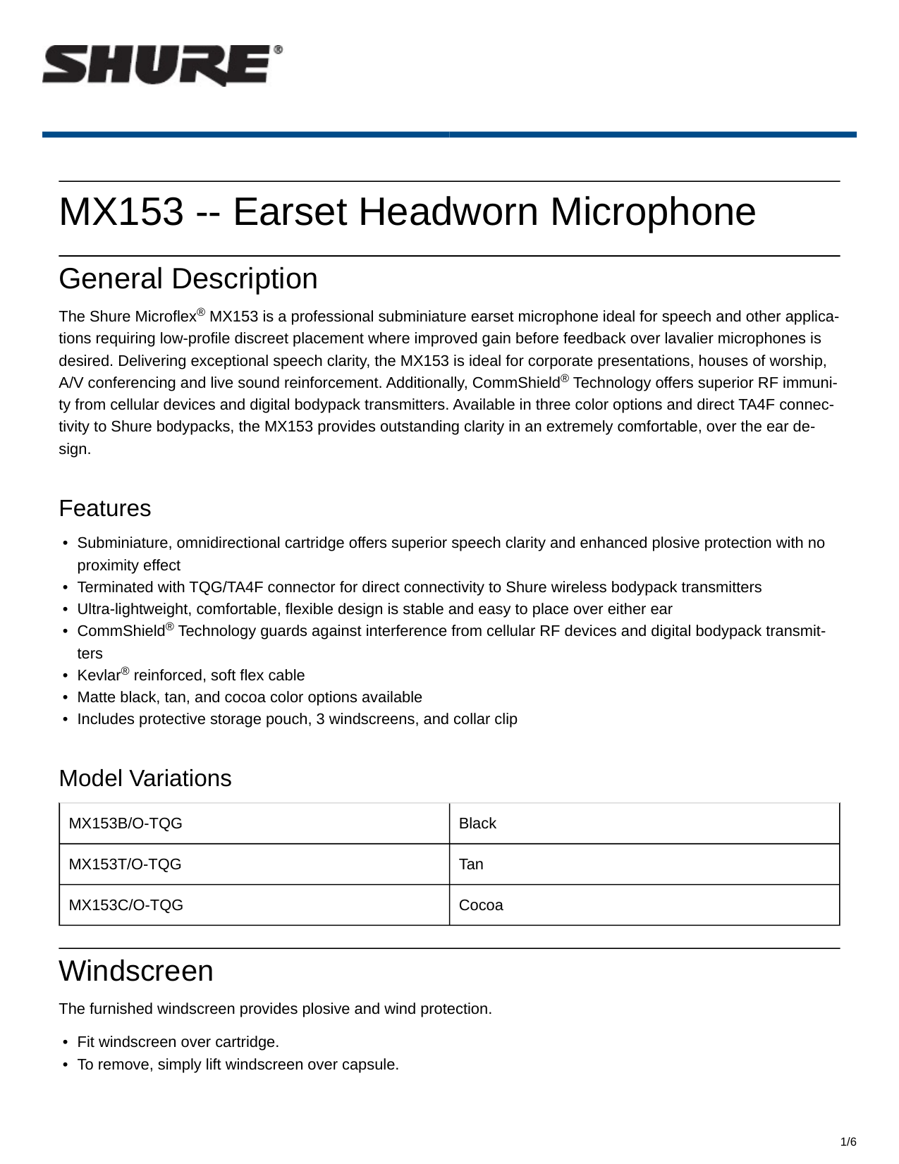 shure mx153b