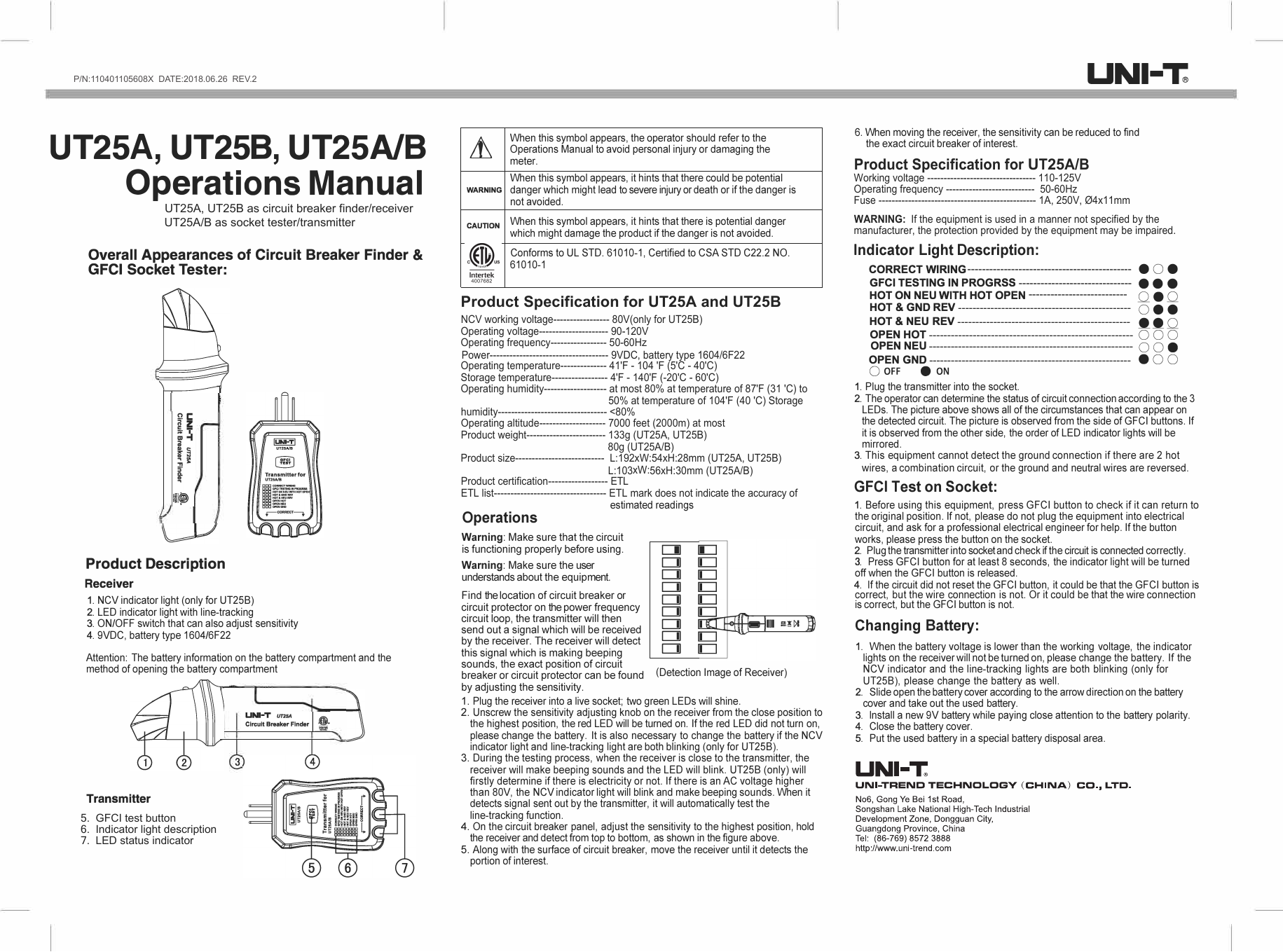 Uni-t Ut25a Professional Automatic Circuit Breaker Finder Socket Tester 