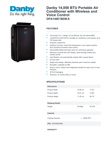 Danby DPA140E1BDB-6 14,000 BTU Portable 