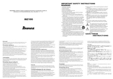 Ibanez IBZ10G(2011) Amplifier Owner Manual | Manualzz