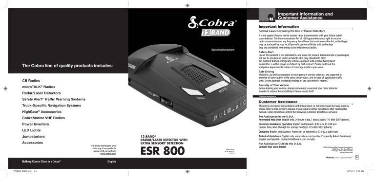 Cobra Electronics ESR 800, ESR-800 User manual | Manualzz