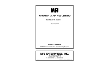 MFJ 2012 - POWER-LITE OCFD, 40/20/10/6M, 1.5KW Instruction manual | Manualzz
