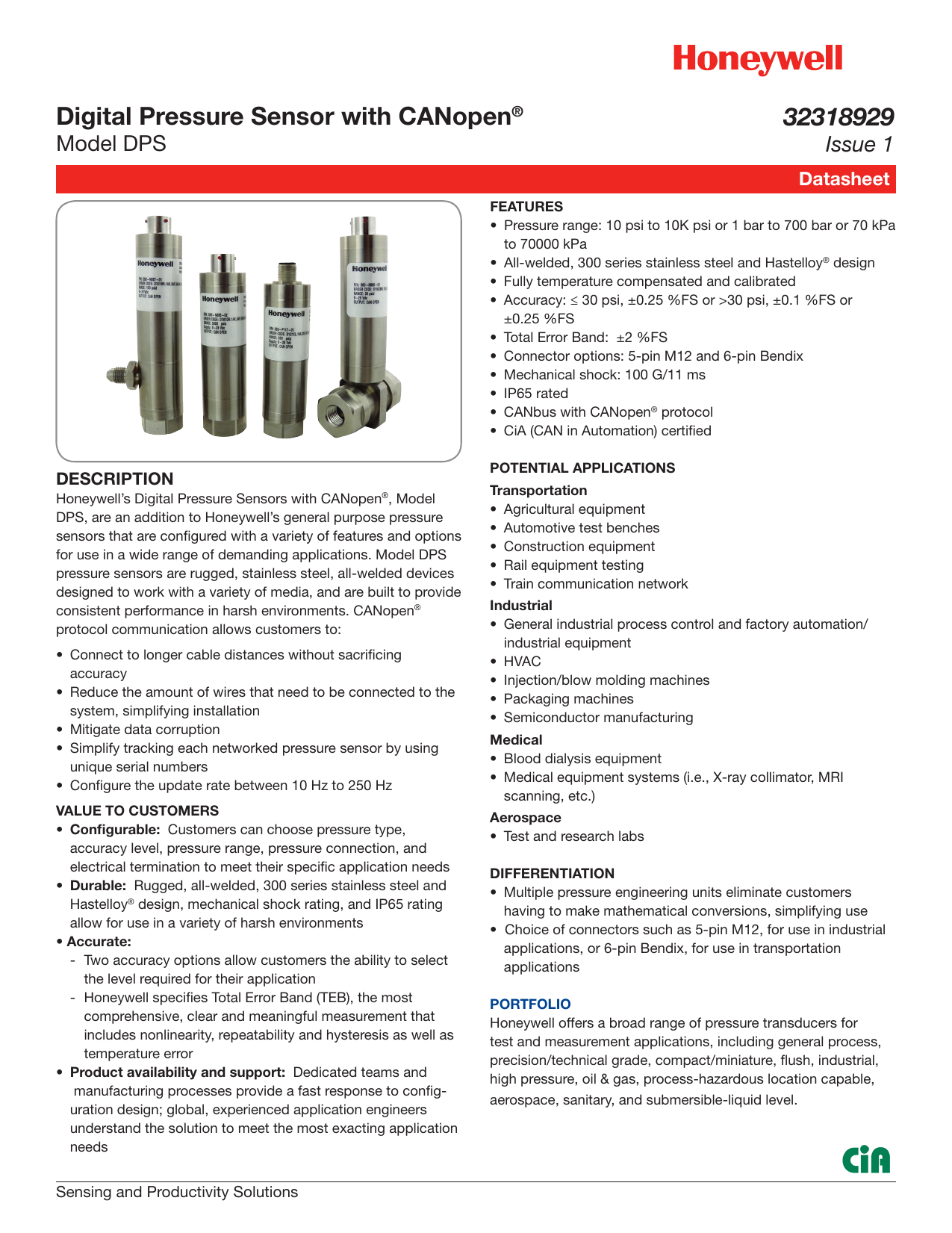 Honeywell DPS Digital Pressure Transducer Datasheet Manualzz