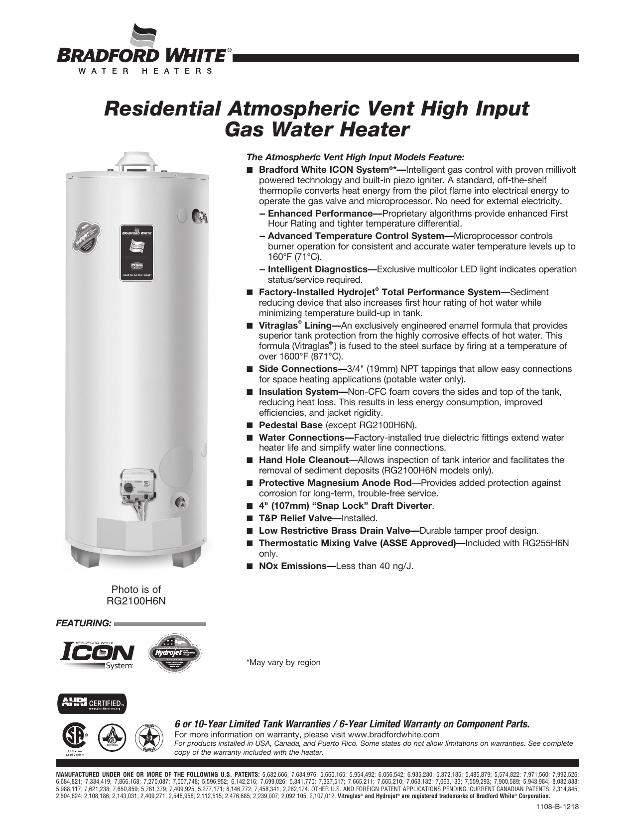 75 Gallon Water Bradford White Rg250 Bradford White RG250T6N 50