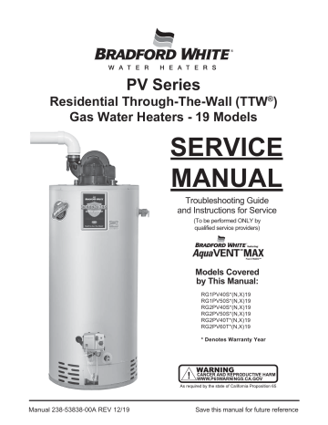 Bradford White RG1PV40S6N Power Vent Gas Service Manual | Manualzz