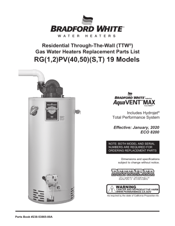 Bradford White RG1PV40S6N Power Vent Gas Parts List | Manualzz