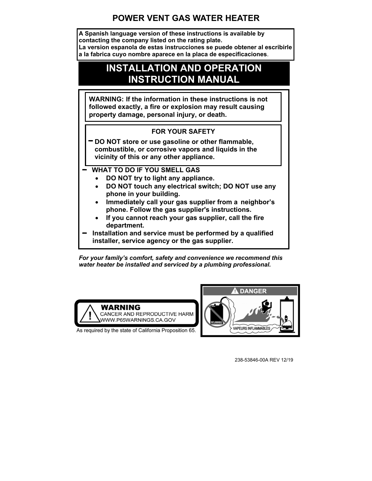 Bradford White RG1PV40S6N Power Vent Gas Manual | Manualzz