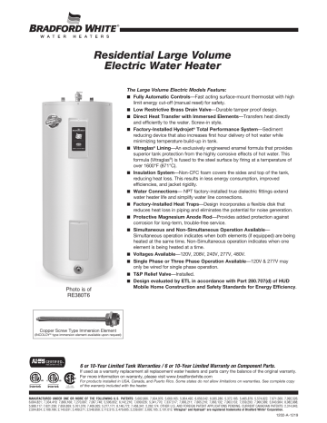 Bradford White RE380T6 Large Volume Spec Sheet | Manualzz